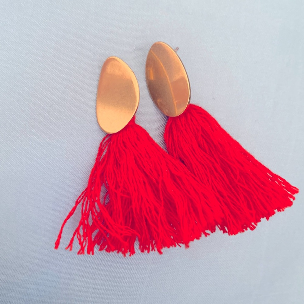 Madewell gold and orange tassel statement earring